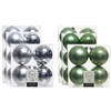 Kerstversiering kunststof kerstballen mix salie groen/zilver 6-8-10 cm pakket van 44x stuks - Kerstbal