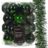 Kerstversiering - kunststof kerstballen 25x -6 cm- met kerstslinger -donkergroen - Kerstbal