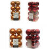 Kerstversiering kunststof kerstballen mix cognac bruin/donkerrood 4 en 6 cm pakket van 80x stuks - Kerstbal