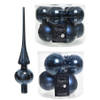 Glazen kerstballen pakket donkerblauw glans/mat 32x stuks inclusief piek glans - Kerstbal