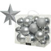 Kerstversiering kunststof kerstballen met piek zilver 6-8-10 cm pakket van 27x stuks - Kerstbal