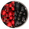 Kerstversiering kunststof kerstballen mix zwart/rood 4-6-8 cm pakket van 68x stuks - Kerstbal