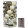 Kerstversiering mix pakket kunststof kerstballen 6 cm zilver/parel/wit 37x stuks met haakjes - Kerstbal