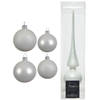 Glazen kerstballen pakket winter wit glans/mat 38x stuks 4 en 6 cm met piek glans - Kerstbal