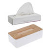 Tissuedoos/tissuebox kunststof met bovenkant van bamboe hout 26 x 13 cm met vulling - Tissuehouders
