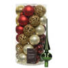 Kunststof kerstballen 37x- rood/goud/parel/groen - 6cm -en glazen piek - Kerstbal