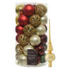 Kunststof kerstballen 37x- rood/goud/parel/groen - 6cm -en glazen piek - Kerstbal