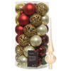 Kunststof kerstballen 37x- rood/goud/parel/groen - 6cm -en glazen piek - Kerstbal