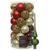 Kunststof kerstballen 37x- rood/goud/parel/groen - 6cm -en glazen piek - Kerstbal