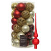 Kunststof kerstballen 37x- rood/goud/parel/groen - 6cm -en glazen piek - Kerstbal