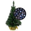 Mini kerstboom/kunst kerstboom H75 cm inclusief kerstballen donkerblauw - Kunstkerstboom
