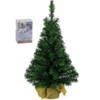 Volle kunst kerstboom 45 cm in jute zak inclusief 20 helder witte lampjes - Kunstkerstboom