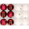 12x stuks kunststof kerstballen mix van donkerrood en winter wit 8 cm - Kerstbal