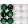 12x stuks kunststof kerstballen mix van donkergroen en wit 8 cm - Kerstbal