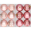 12x stuks kunststof kerstballen mix van lichtroze en oudroze 8 cm - Kerstbal