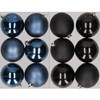 12x stuks kunststof kerstballen mix van donkerblauw en zwart 8 cm - Kerstbal
