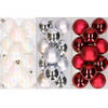 36x stuks kunststof kerstballen mix van parelmoer wit, zilver en kerstrood 6 cm - Kerstbal