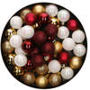 42x Stuks kunststof kerstballen mix wit/goud/donkerrood 3 cm - Kerstbal