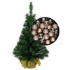 Mini kerstboom/kunst kerstboom H35 cm inclusief kerstballen champagne - Kunstkerstboom
