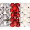 42x stuks kleine kunststof kerstballen rood, wit en zilver 3 cm - Kerstbal
