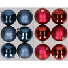 12x stuks kunststof kerstballen mix van donkerblauw en donkerrood 8 cm - Kerstbal