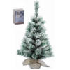 Kunst kerstboom met sneeuw 60 cm in jute zak inclusief 50 helder witte lampjes - Kunstkerstboom