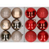 12x stuks kunststof kerstballen mix van champagne en rood 8 cm - Kerstbal