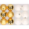 12x stuks kunststof kerstballen mix van goud en winter wit 8 cm - Kerstbal