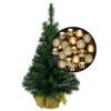 Mini kerstboom/kunst kerstboom H75 cm inclusief kerstballen goud - Kunstkerstboom