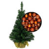 Mini kerstboom/kunst kerstboom H45 cm inclusief kerstballen oranje - Kunstkerstboom