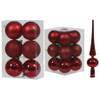 Kerstversiering kunststof kerstballen met piek rood 6 en 8 cm pakket van 37x stuks - Kerstbal