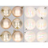 12x stuks kunststof kerstballen mix van champagne en parelmoer wit 8 cm - Kerstbal