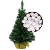 Mini kerstboom/kunst kerstboom H45 cm inclusief kerstballen wit - Kunstkerstboom