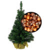 Mini kerstboom/kunst kerstboom H35 cm inclusief kerstballen koper - Kunstkerstboom