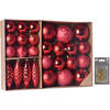 Kerstballen/ornamenten pakket 31x rood kunststof mix incl. 50x ophanghaakjes - Kerstbal