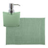 MSV badkamer droogloop mat/tapijtje - 40 x 60 cm - en zelfde kleur zeeppompje 260 ml - groen - Badmatjes