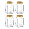 Voorraadpot/bewaarpot Square - 4x - glas - 1L - transparant/goud - D10 x H17 cm - voedsel - Voorraadpot