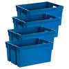 EDA Opbergbox/opbergkrat 50 L - 8x - blauw - kunststof - 56 x 41 x 29 - stapelbaar/nestbaar - Opbergbox