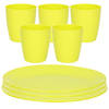 Kunststof ontbijt/diner 6x bordjes 26 cm en 5x bekertjes 300 ML set groen - Campingborden