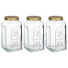 Pasabahce Voorraadpot/bewaarpot Square - 3x - glas - 3L - transparant/goud - D13 x H25 cm - voedsel bewaren - Voorraadpo