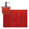 MSV badkamer droogloop tapijt - Langharig - 50 x 70 cm - incl zeeppompje 260 ml - rood - Badmatjes