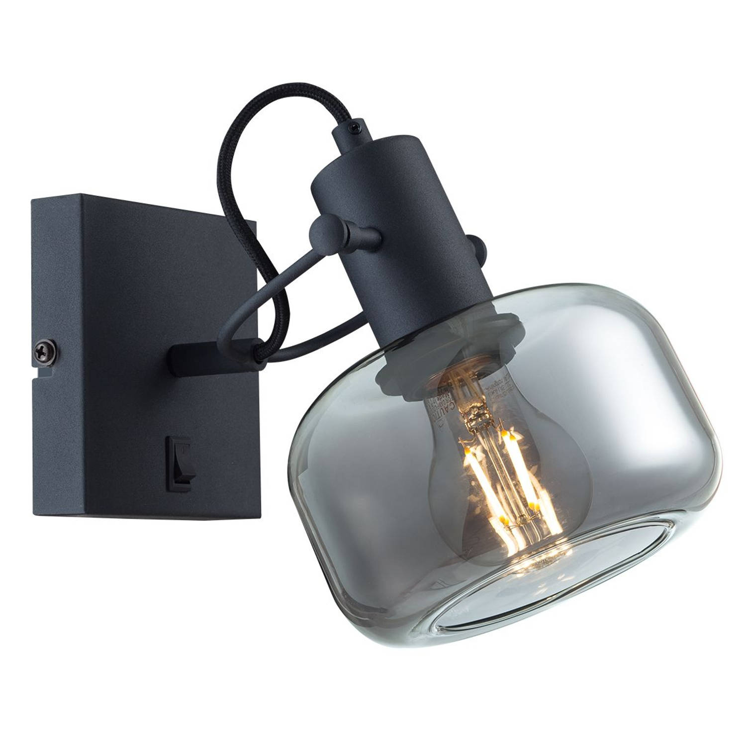 Steinhauer Glaslic wandlamp -- smokeglas en zwart