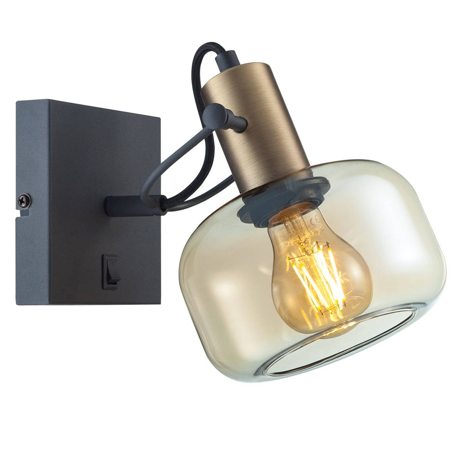 Steinhauer Glaslic wandlamp -- brons en zwart