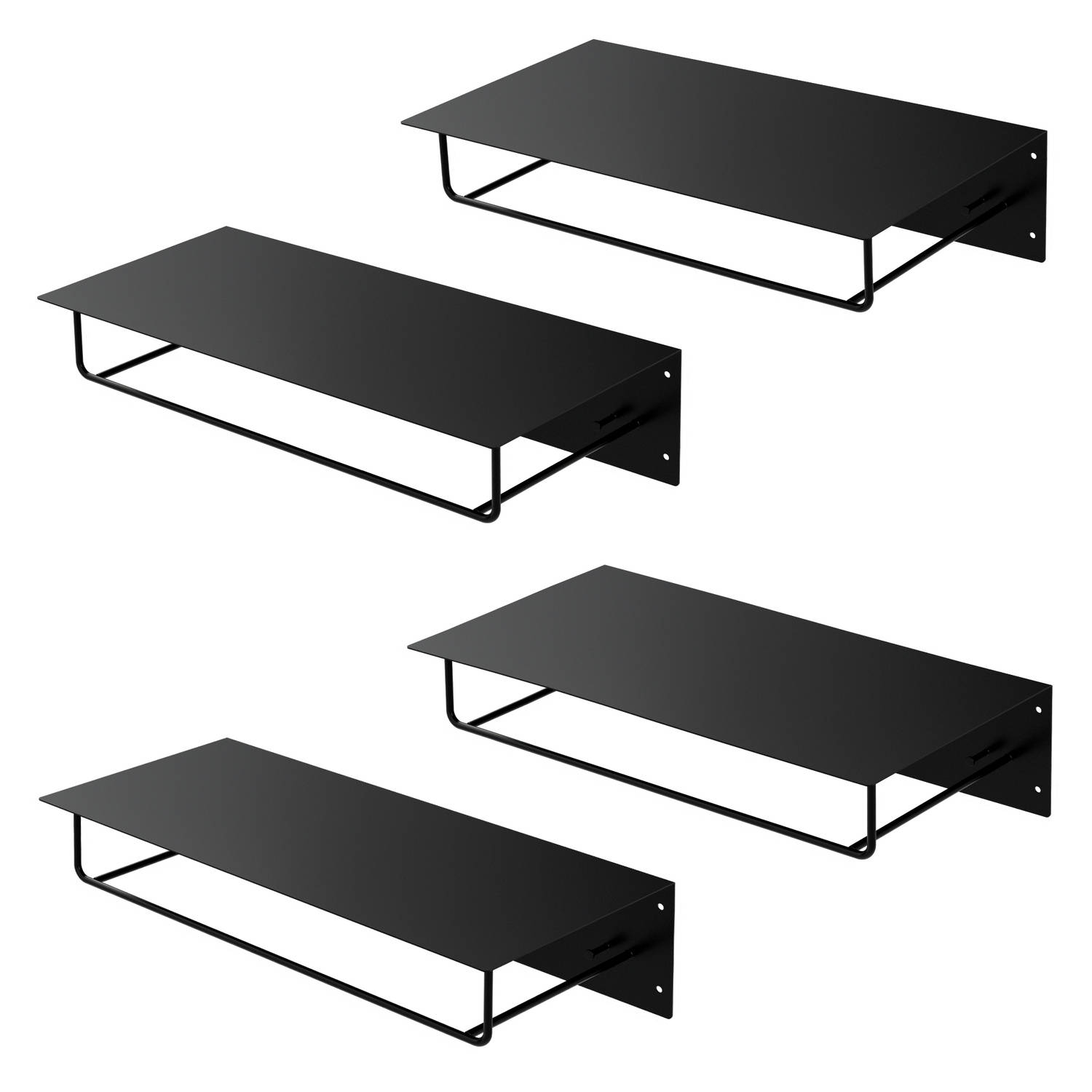 ML-Design set van 4 wandkapstokken met haakrail, kledingstang & hoedenrek 60x30x15 cm, zwart, metalen halkapstok voor