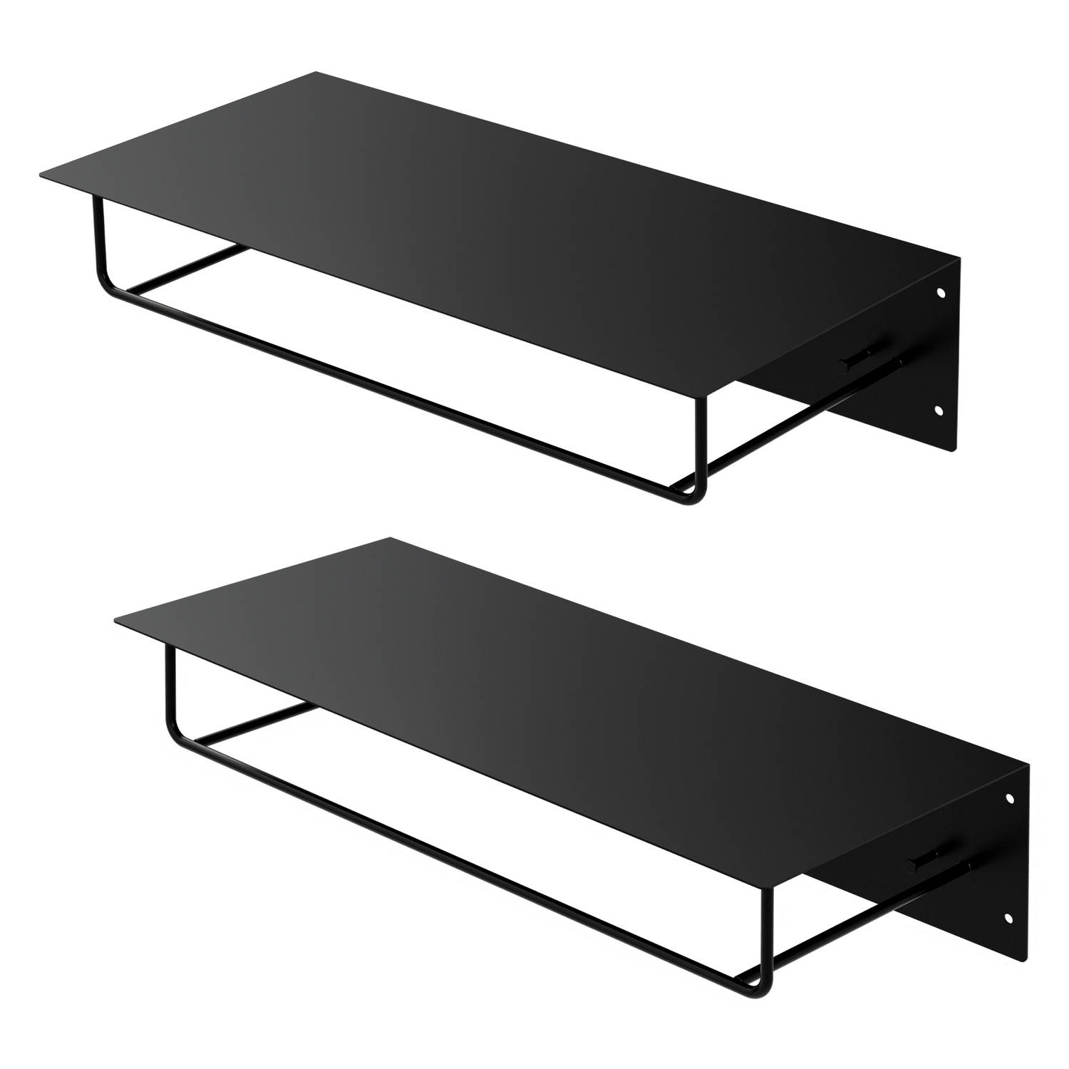 ML-Design set van 2 wandkapstokken met haakrail, kledingstang & hoedenrek, 60x30x15 cm zwart metalen