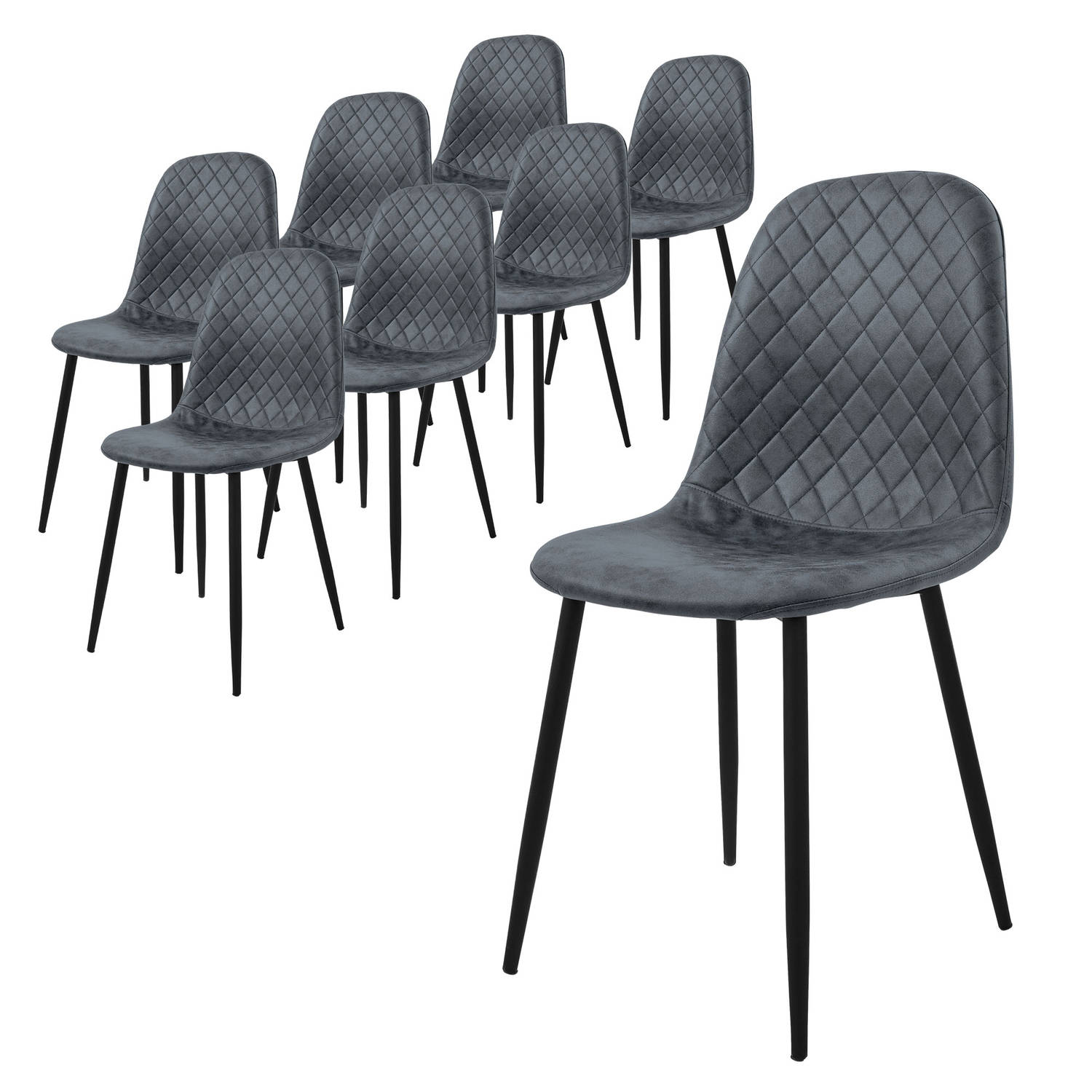 ML-Design eetkamerstoelen set van 8 antraciet keukenstoel van kunstleer woonkamerstoel met rugleuning gestoffeerde stoel met metalen poten ergonomische stoel voor eettafel eetkamer