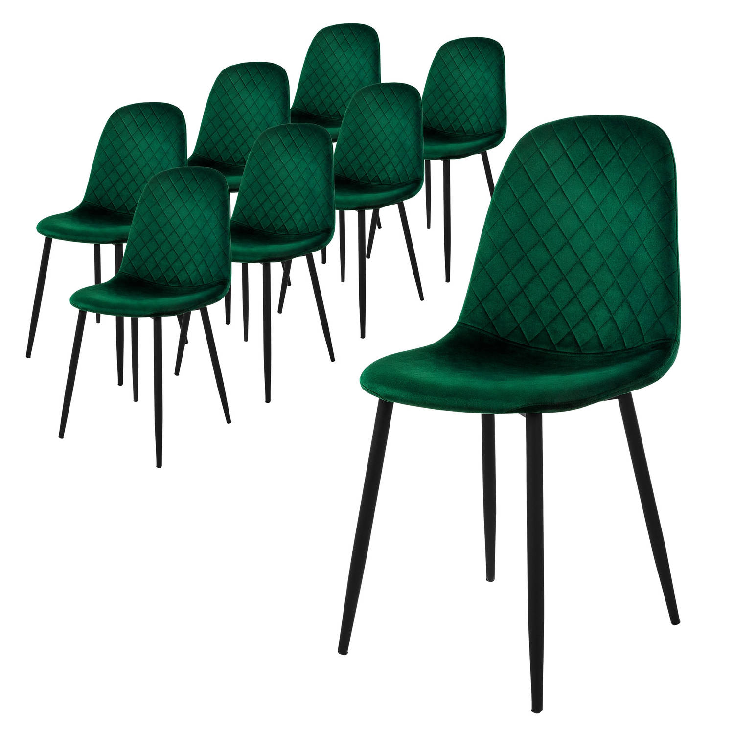 ML-Design eetkamerstoelen set van 8, donkergroen, keukenstoel met fluwelen bekleding,woonkamerstoel met rugleuning,gestoffeerde stoel met metalen poten, ergonomische stoel voor eet