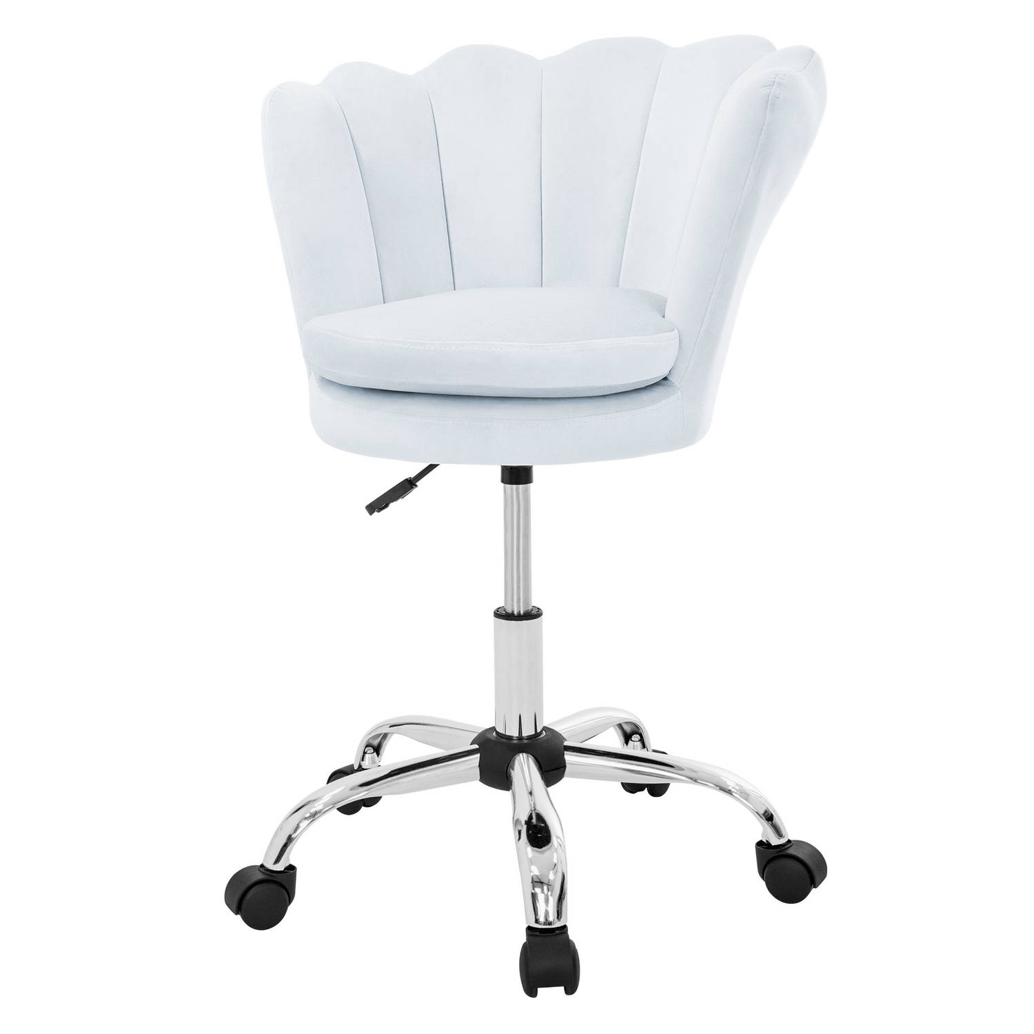 Bureaustoel met wielen en rugleuning schelpdesign 55x60 cm lichtblauw fluweel metalen frame ML design