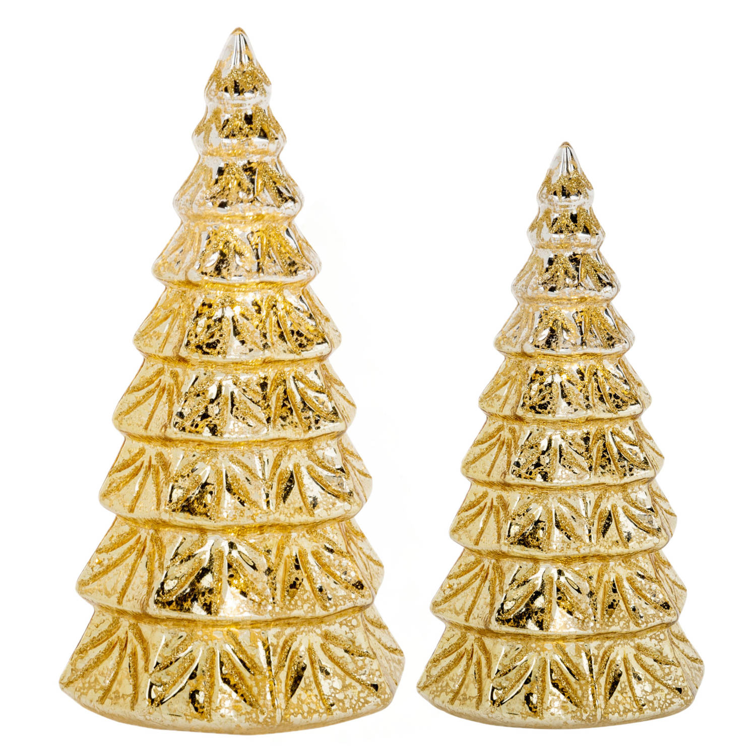 2x stuks led kaarsen kerstboom kaarsen goud H15 cm en H19 cm LED kaarsen