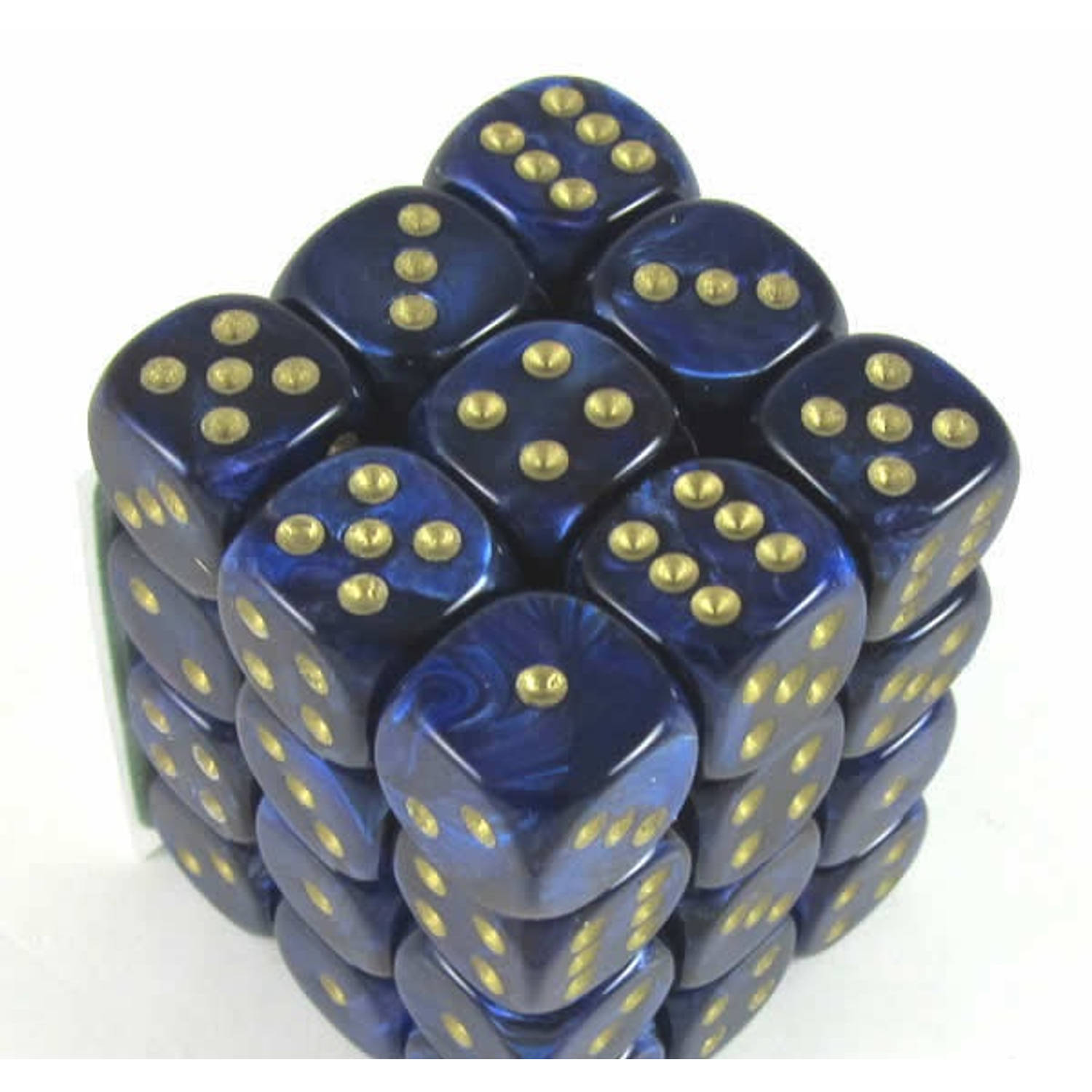 Chessex Scarab Royal Blue/gold D6 12mm Dobbelsteen Set (36 stuks)
